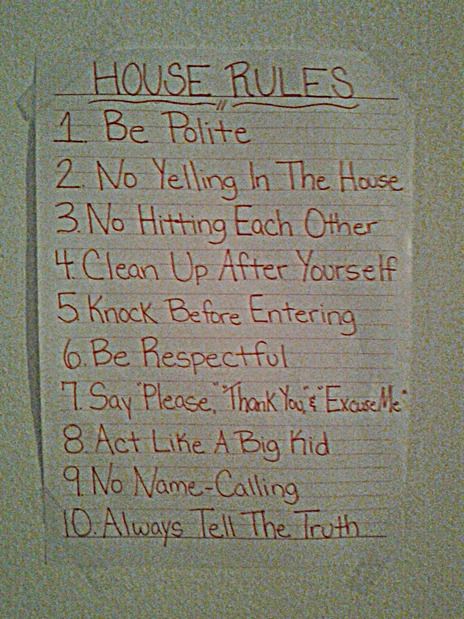 Supernanny House Rules Chart